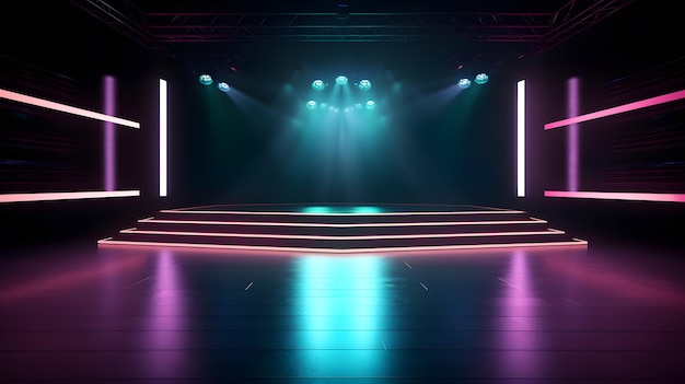 A stage with neon lights and a stage for a concert