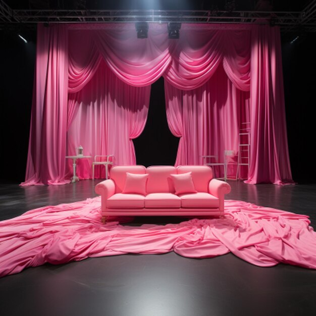 Photo stage with pink curtains