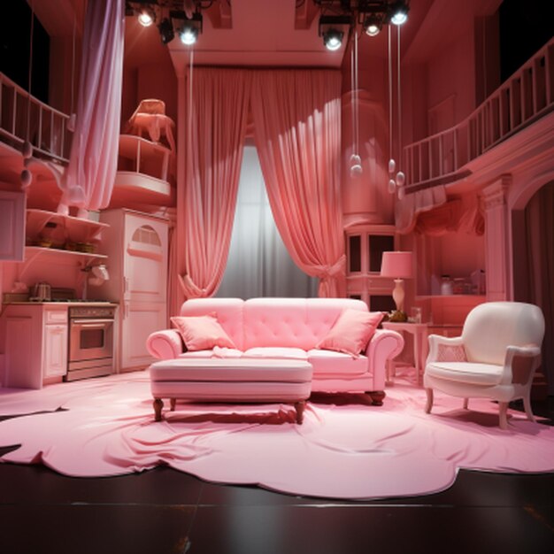 Stage with pink curtains