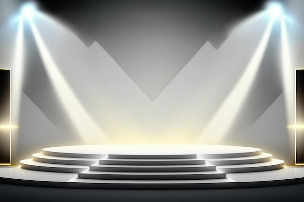 a stage with a podium and a light on it