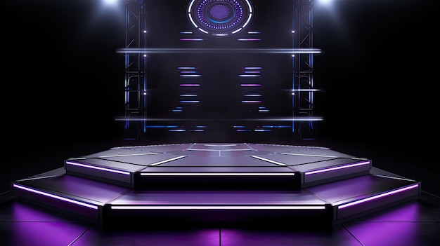 Photo a stage with a purple background with a circle and a large circle on it.