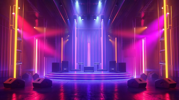 a stage with purple and pink lights