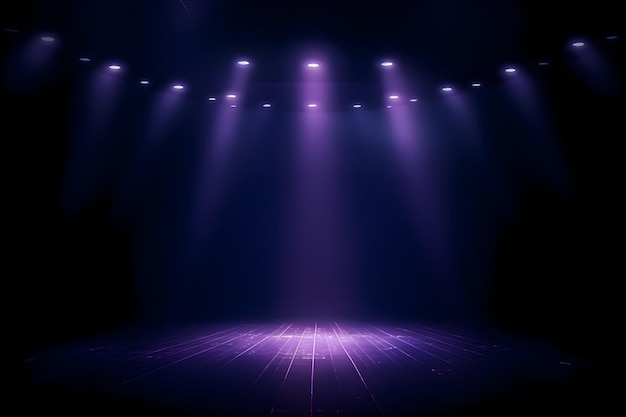 A stage with purple spotlights in the dark