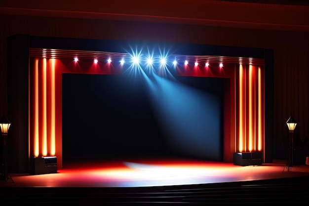 A stage with a red curtain and lights that say'the word on it