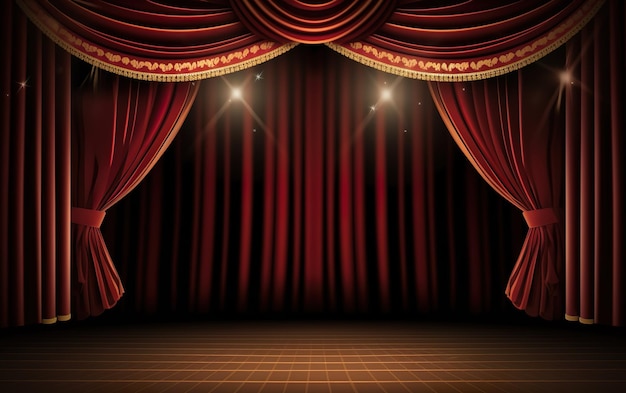 A stage with a red curtain and the word live on it.