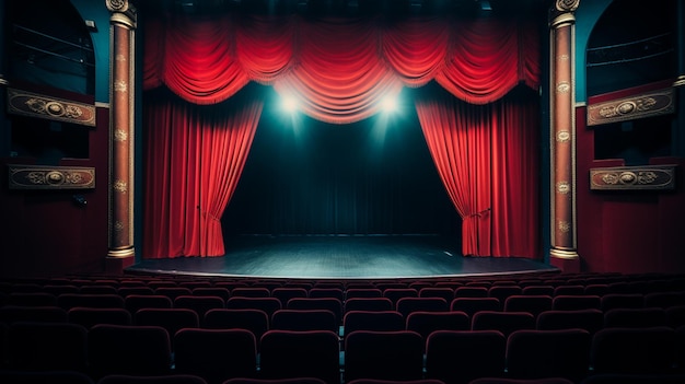 a stage with red curtains and a red curtain that says'no one '