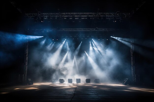 A stage with several spotlights on it