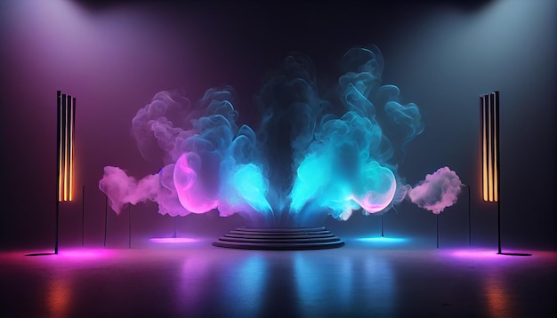 A stage with smoke coming out of it