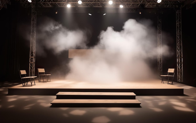 A stage with smoke and a sign that says'i'm a stage '