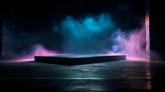 A stage with a smoke and a stage in the background