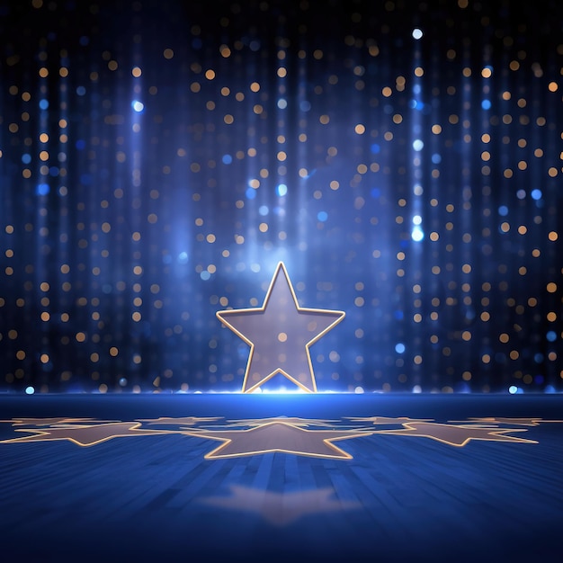 Photo stage with spotlight blue and gold lights stage with stars ai generated