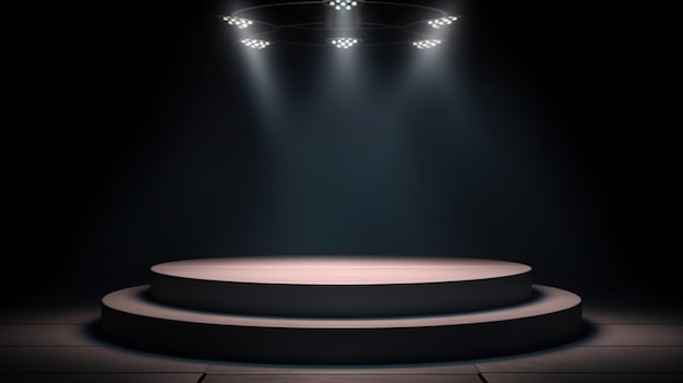 A stage with a spotlight on it and a large stage with a large stage in the center.