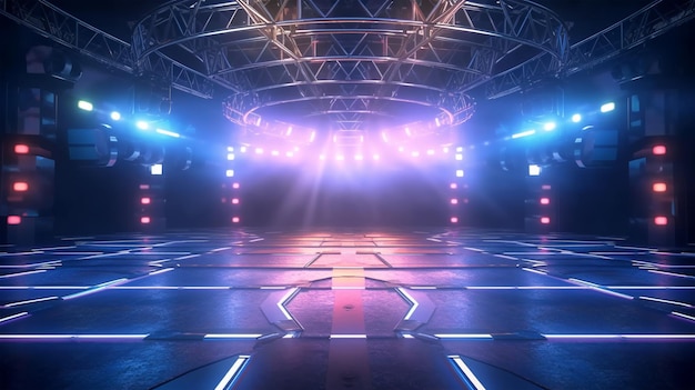 A stage with spotlights and directional light in the center Generated AI