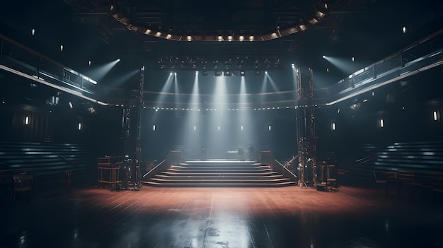 A stage with a stage and lights on it