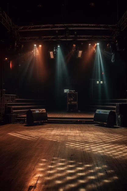 A stage with a stage and lights on it