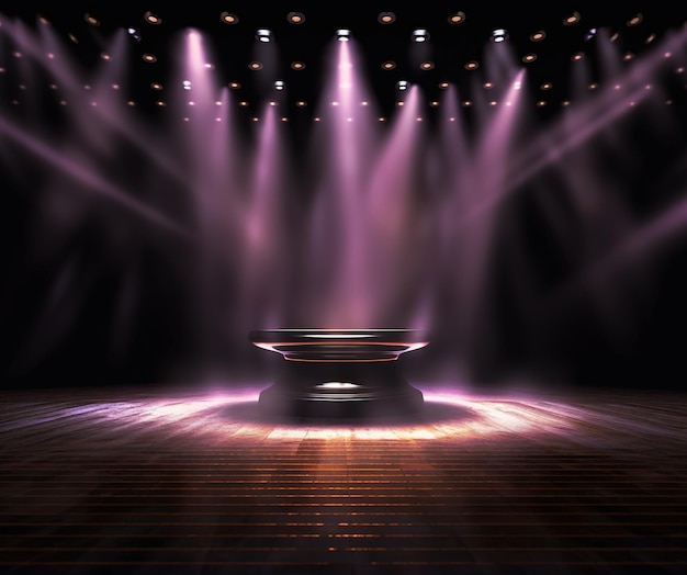 A stage with a table and a bowl on it