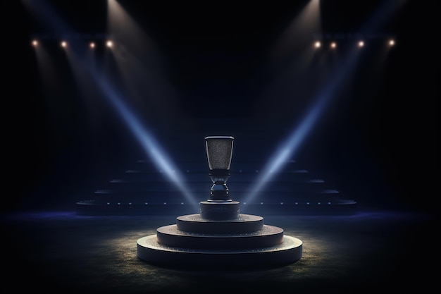 A stage with a trophy in the middle of it