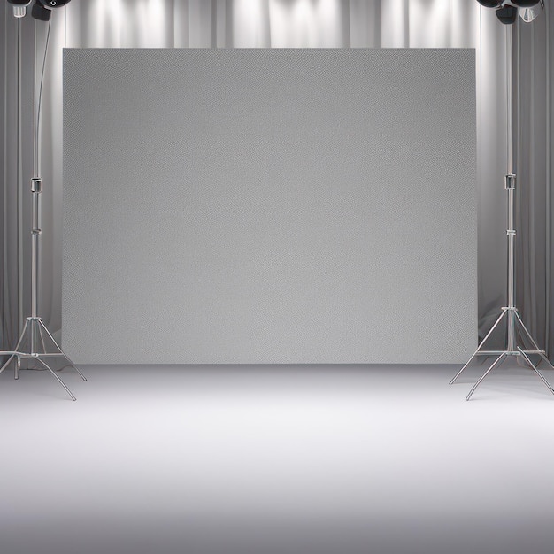 A stage with a white screen and a black background.