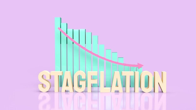 Il testo e il grafico della stagflazione per il rendering 3d del concetto di business