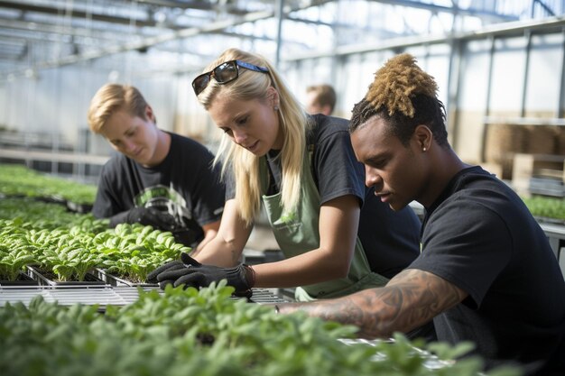 Stagiaires die aan een ontwerpproject werken