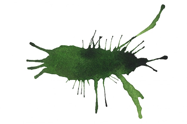 A stain of dark green watercolour paint with drips