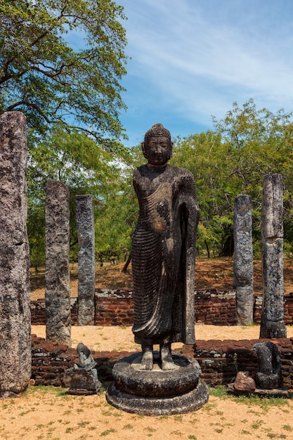 Stainding buddha statue in ancient ruins polonnaruwa sri lanka