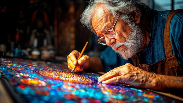 Photo stained glass artist working on in a display of artistic expression