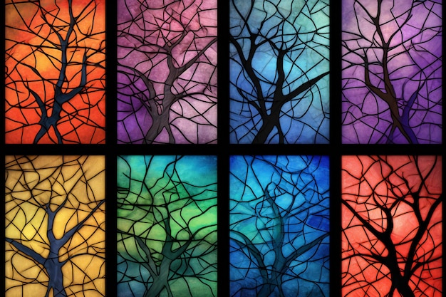Stained glass celestial trees digital paper