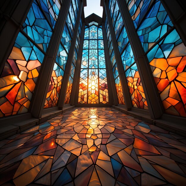 Stained glass chapel interior