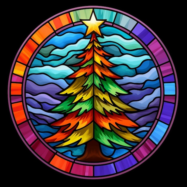 a stained glass christmas tree with a star in the center generative ai