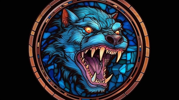 Foto stained glass circular terreur weerwolf hallo weenwhitegeneratieve ai