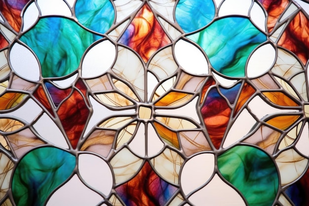 A stained glass design pattern on a light table without any human elements