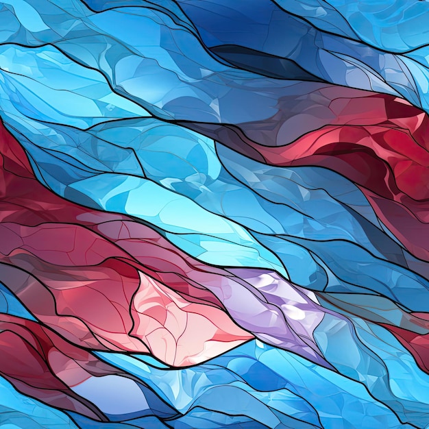 Stained glass effect with blue and red colors and flowing forms tiled