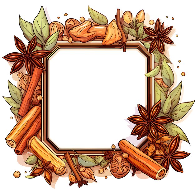 Photo stained glass frame with masala chai cinnamon sticks and car watercolor style of indian culture