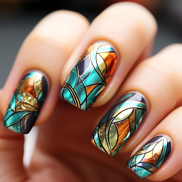 Photo stained glass nails design stained glassinspired colors and concept idea creative art photoshoot