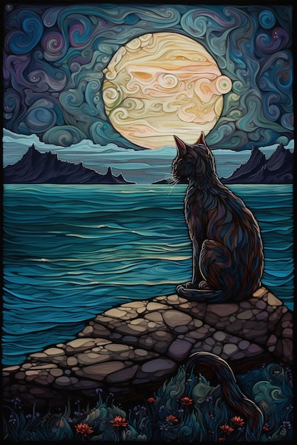 A stained glass painting of a cat by person.