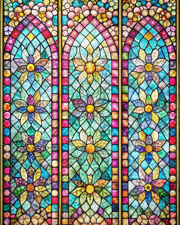 Photo stained glass texture background beautiful colors