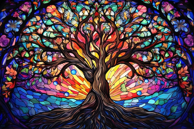 Stained glass tree design