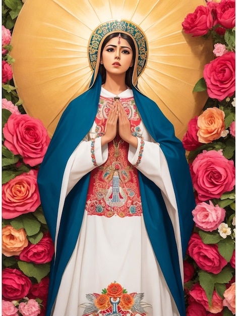Photo stained glass vectorstyle image of virgen maria high definition elegant