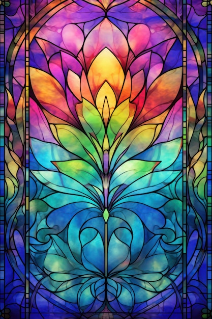 Stained glass wallpaper with floral patterns and bright colors