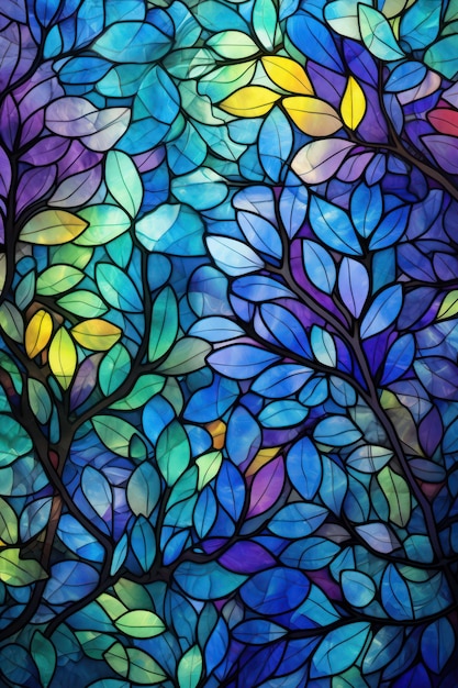 stained glass wallpaper with floral patterns and bright colors