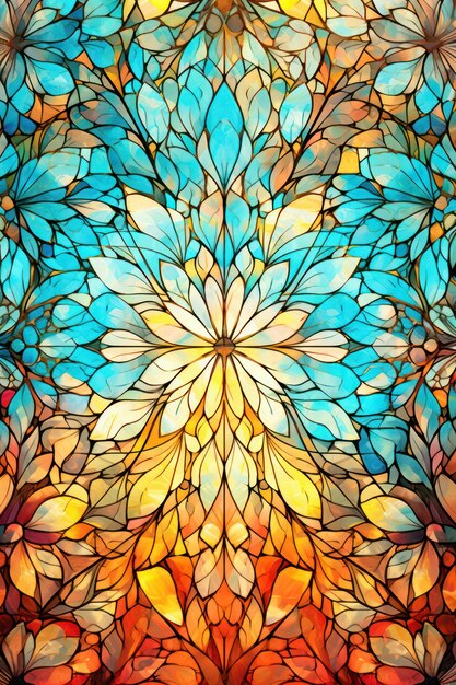 ステンドグラス 壁紙 花のパターンと明るい色