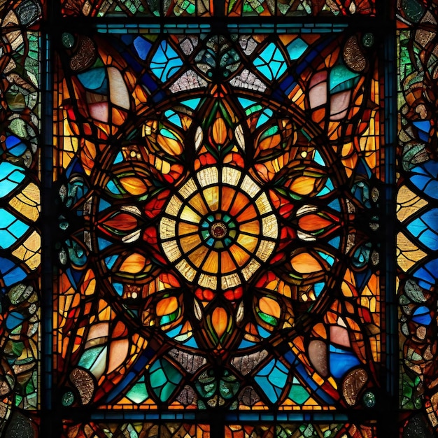 Stained glass window in the Basilica of Our Lady of the Rosary in Paris France