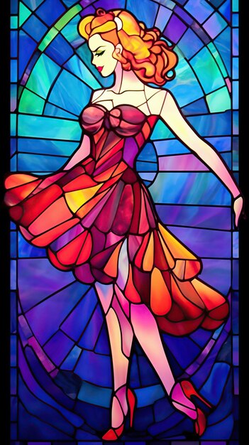 Foto finestra di vetro colorato di una bellissima donna pinup colori vibranti immagine generata dall'ai