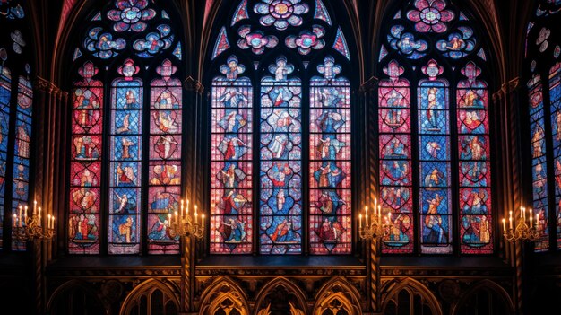 stained glass window illuminates ancient gothic architect