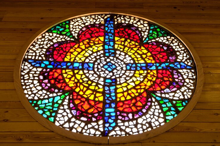 Photo stained glass window in mount nebo christian church