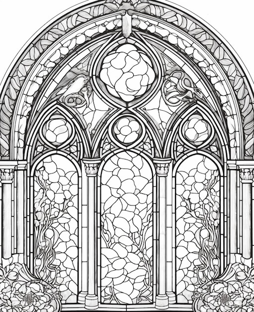 A stained glass window with flowers and vines in it generative ai