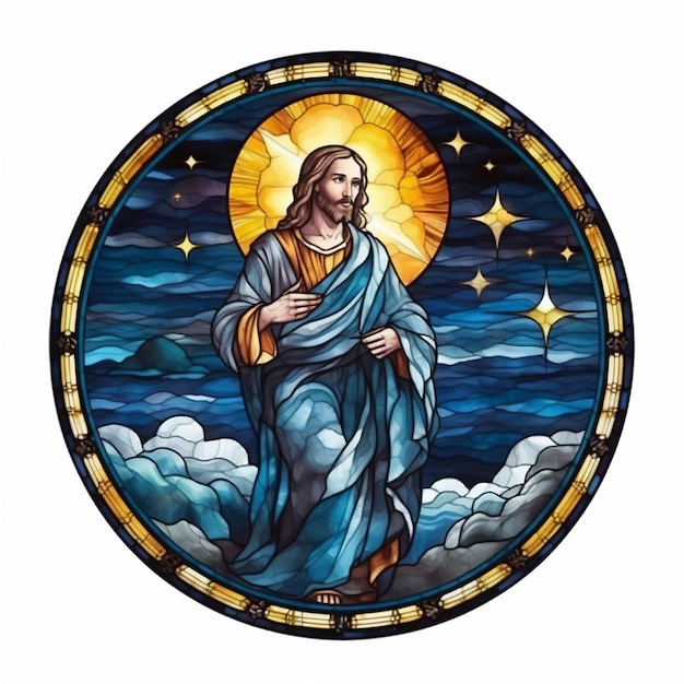Photo a stained glass window with an illustration jesus