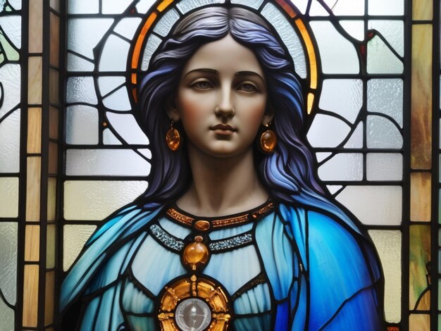 Photo a stained glass window with the name mary on it