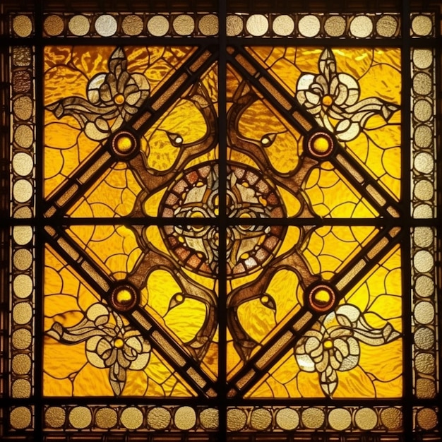 A stained glass window with the number 7 on it